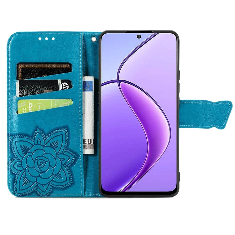 For Realme 12 5G Case Butterfly Imprinted PU Leather Magnetic Flip Stand Phone Cover