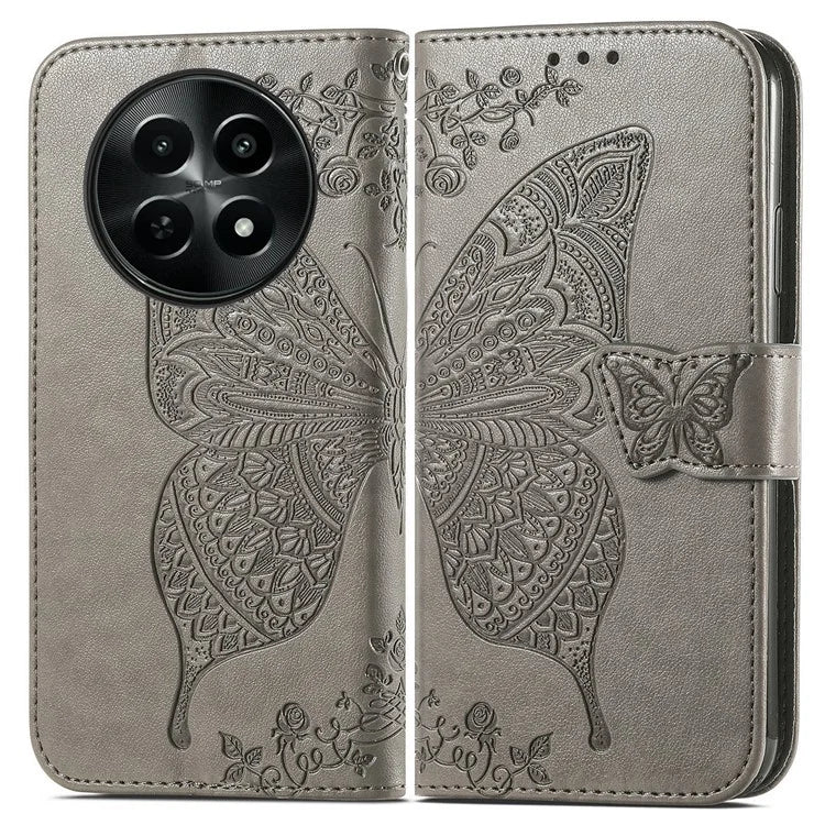 For Realme 12 5G Case Butterfly Imprinted PU Leather Magnetic Flip Stand Phone Cover