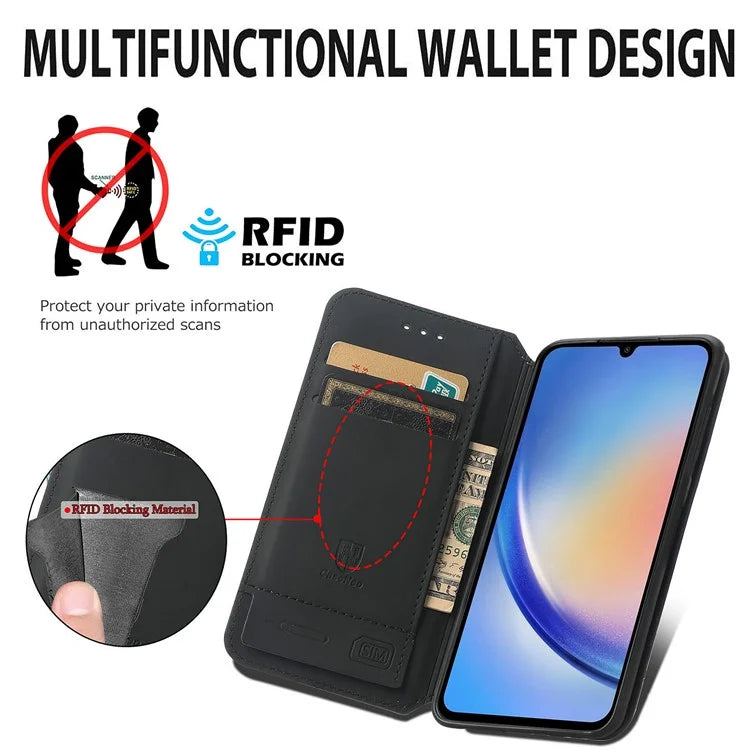 CASENEO 001 Series for Samsung Galaxy A35 5G Case RFID Blocking Wallet Leather Cover / Mandala
