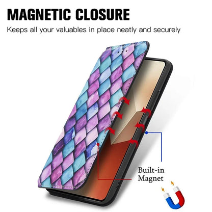 CASENEO 001 Series for Xiaomi Redmi Note 13 4G Case Wallet RFID Blocking Pattern Leather Phone Cover