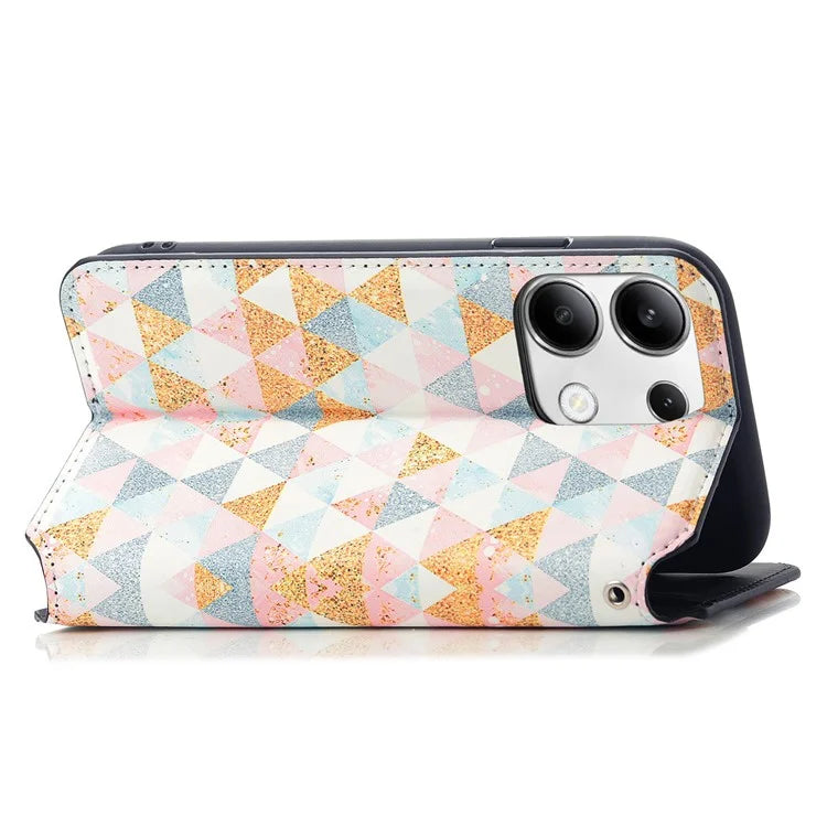 CASENEO 001 Series for Xiaomi Redmi Note 13 4G Case Wallet RFID Blocking Pattern Leather Phone Cover