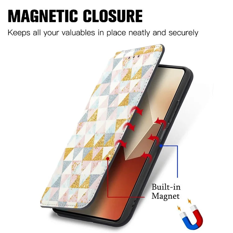 CASENEO 001 Series for Xiaomi Redmi Note 13 4G Case Wallet RFID Blocking Pattern Leather Phone Cover