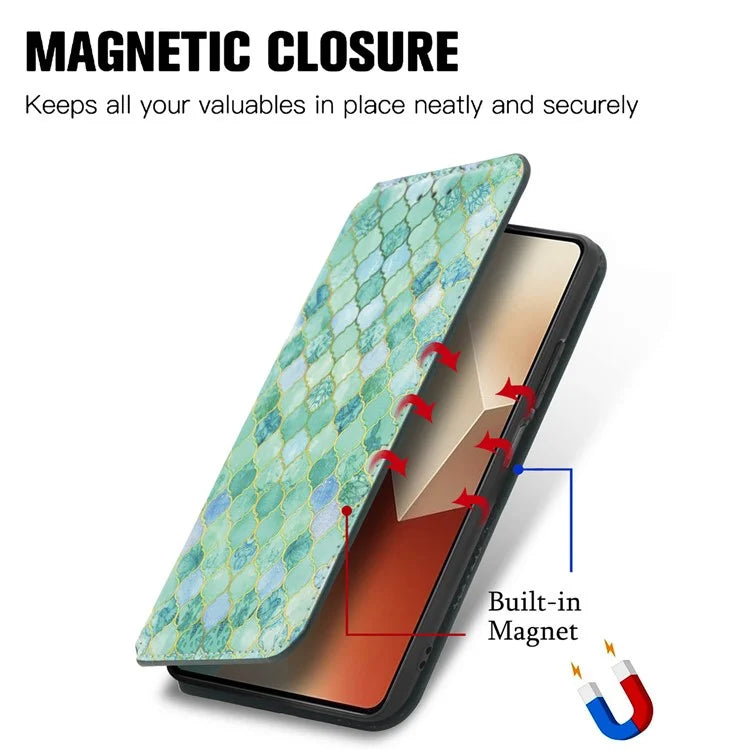 CASENEO 001 Series for Xiaomi Redmi Note 13 4G Case Wallet RFID Blocking Pattern Leather Phone Cover