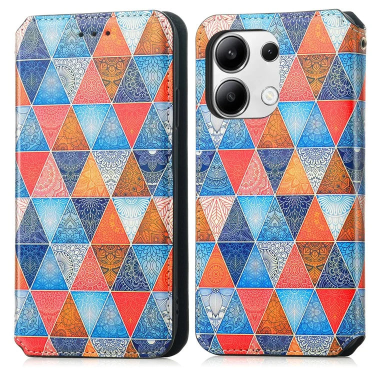 CASENEO 001 Series for Xiaomi Redmi Note 13 4G Case Wallet RFID Blocking Pattern Leather Phone Cover / Mandala