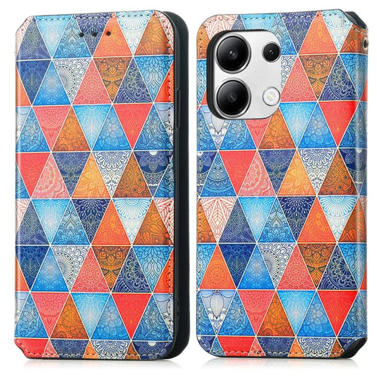 CASENEO 001 Series for Xiaomi Redmi Note 13 4G Case Wallet RFID Blocking Pattern Leather Phone Cover / Mandala