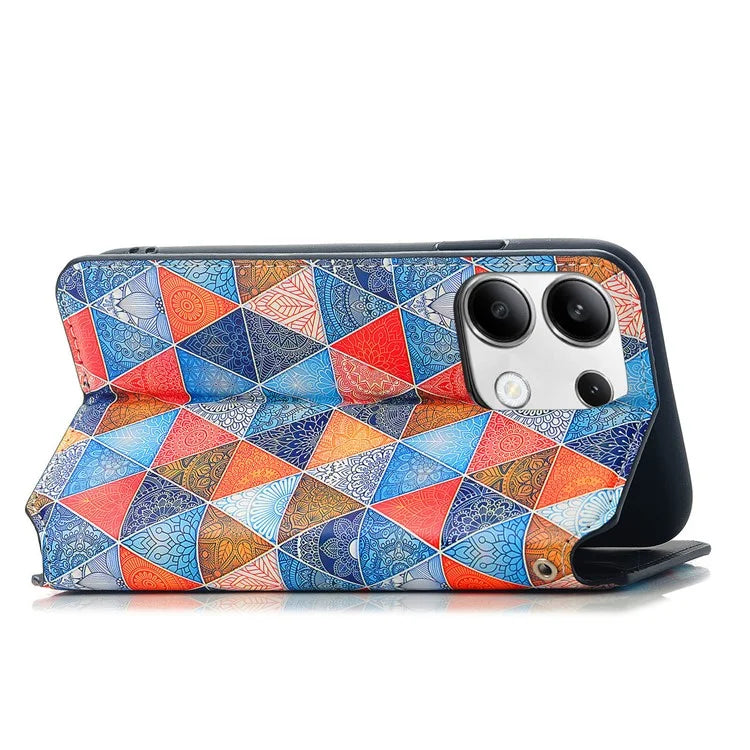 CASENEO 001 Series for Xiaomi Redmi Note 13 4G Case Wallet RFID Blocking Pattern Leather Phone Cover / Mandala