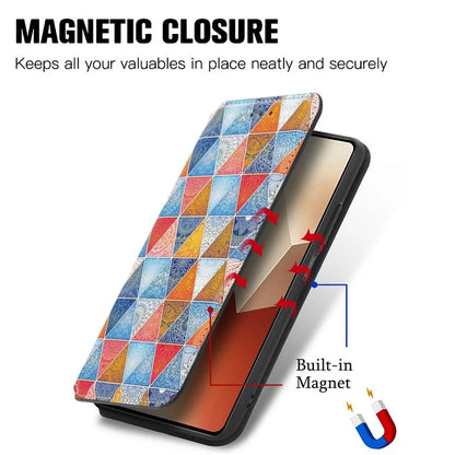 CASENEO 001 Series for Xiaomi Redmi Note 13 4G Case Wallet RFID Blocking Pattern Leather Phone Cover / Mandala