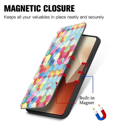 CASENEO 001 Series for Xiaomi Redmi Note 13 4G Case Wallet RFID Blocking Pattern Leather Phone Cover