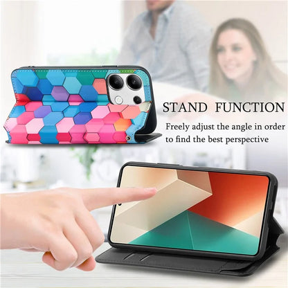 CASENEO 001 Series for Xiaomi Redmi Note 13 4G Case Wallet RFID Blocking Pattern Leather Phone Cover