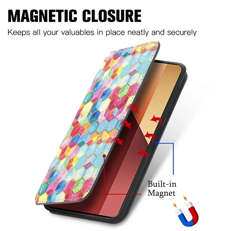 CASENEO 001 Series for Xiaomi Redmi Note 13 Pro 4G / Poco M6 Pro 4G Wallet Case Pattern Leather Cover