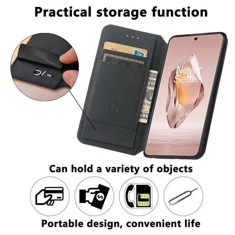 CASENEO 001 Series for OnePlus Ace 3 5G / 12R 5G Case RFID Blocking Pattern Leather Wallet Phone Cover