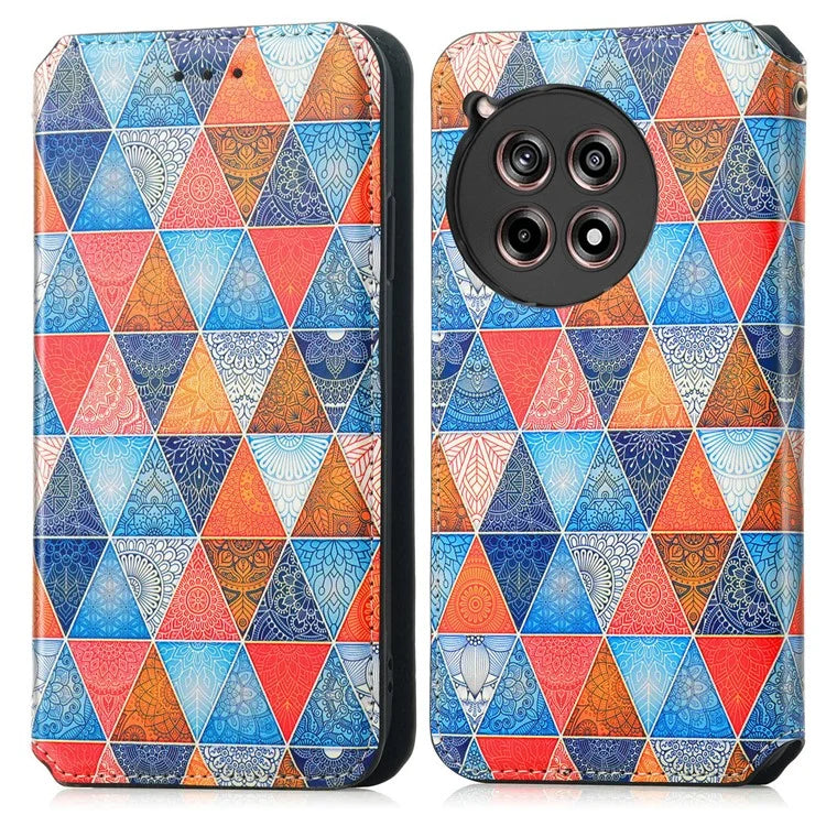 CASENEO 001 Series for OnePlus Ace 3 5G / 12R 5G Case RFID Blocking Pattern Leather Wallet Phone Cover / Mandala