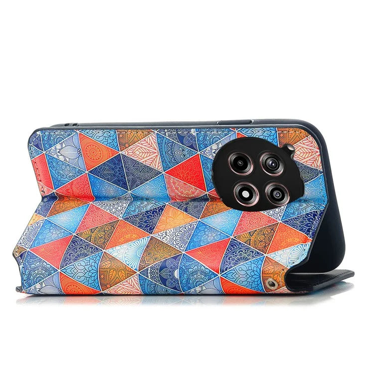 CASENEO 001 Series for OnePlus Ace 3 5G / 12R 5G Case RFID Blocking Pattern Leather Wallet Phone Cover / Mandala