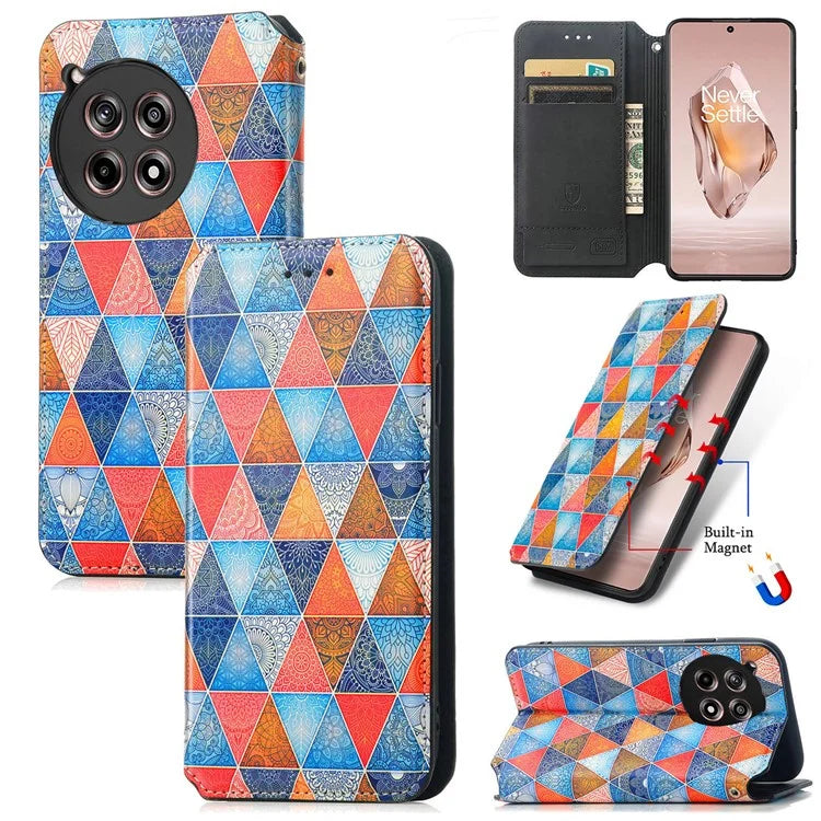 CASENEO 001 Series for OnePlus Ace 3 5G / 12R 5G Case RFID Blocking Pattern Leather Wallet Phone Cover / Mandala