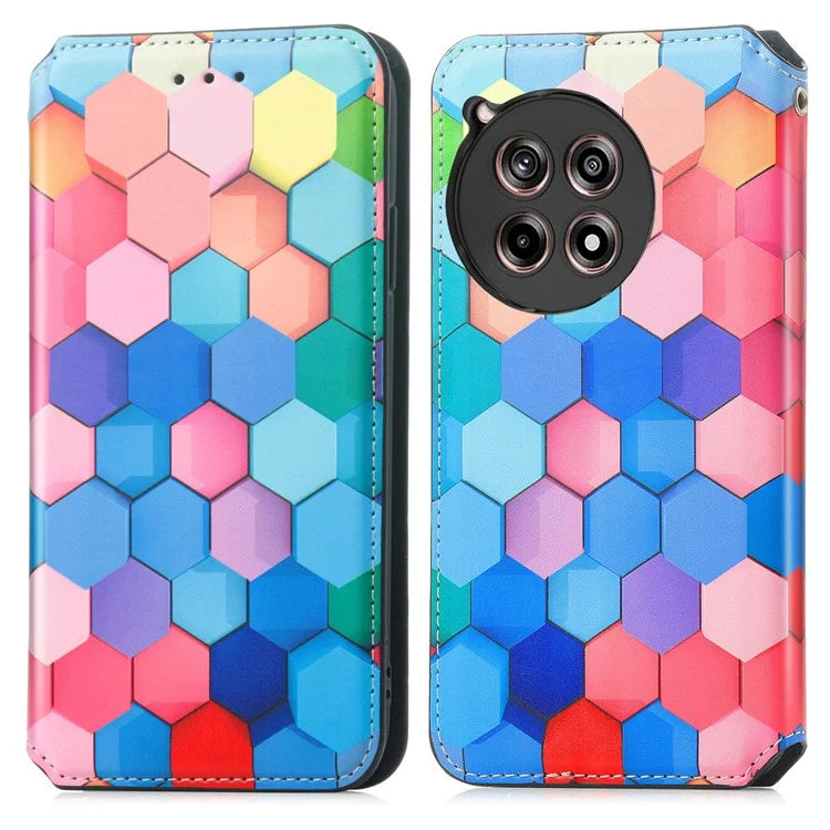 CASENEO 001 Series for OnePlus Ace 3 5G / 12R 5G Case RFID Blocking Pattern Leather Wallet Phone Cover