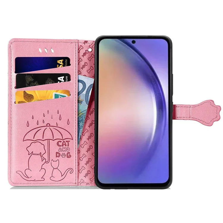 For Samsung Galaxy A55 5G Magnetic Phone Case Leather Drop-proof Cover with Wrist Strap