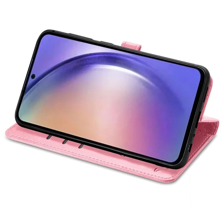 For Samsung Galaxy A55 5G Magnetic Phone Case Leather Drop-proof Cover with Wrist Strap