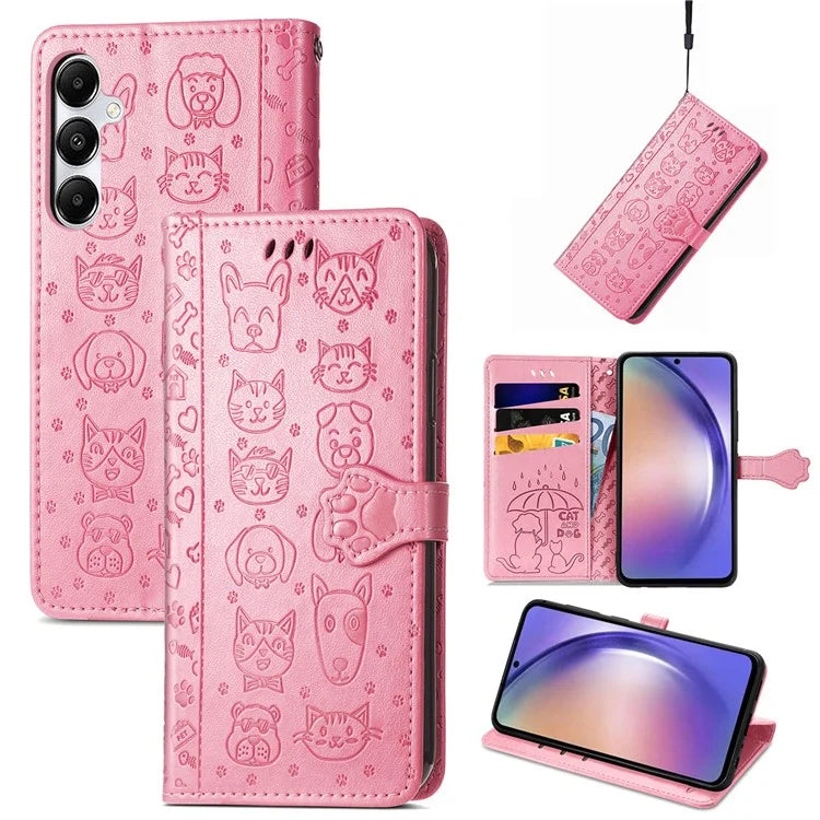 For Samsung Galaxy A55 5G Magnetic Phone Case Leather Drop-proof Cover with Wrist Strap