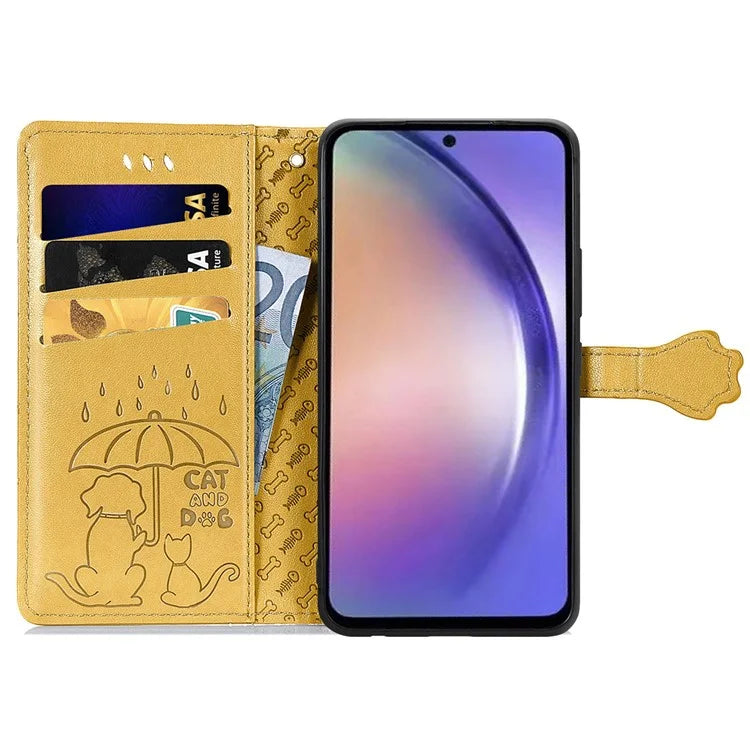 For Samsung Galaxy A55 5G Magnetic Phone Case Leather Drop-proof Cover with Wrist Strap