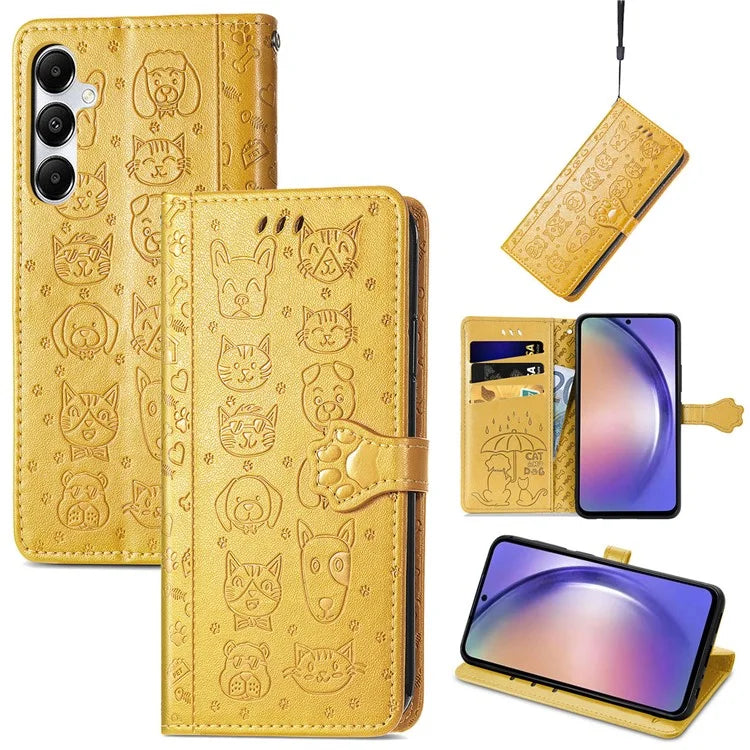 For Samsung Galaxy A55 5G Magnetic Phone Case Leather Drop-proof Cover with Wrist Strap