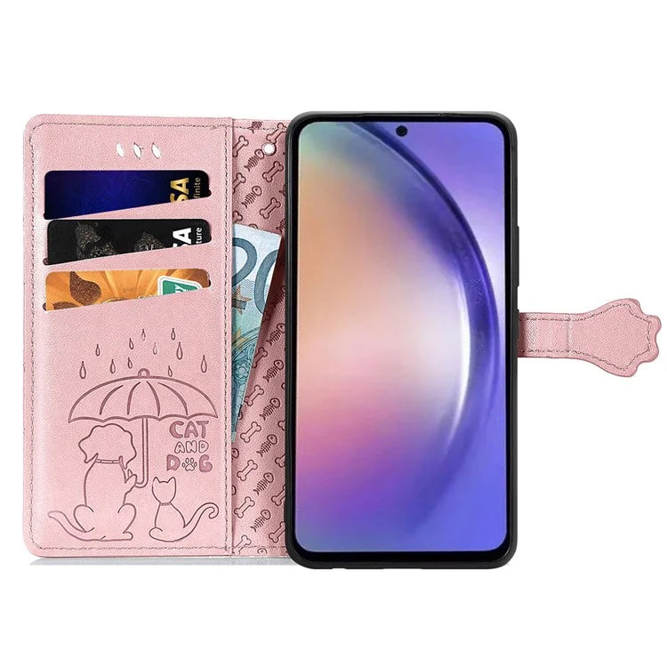 For Samsung Galaxy A55 5G Magnetic Phone Case Leather Drop-proof Cover with Wrist Strap