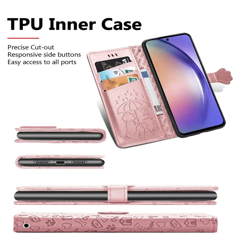 For Samsung Galaxy A55 5G Magnetic Phone Case Leather Drop-proof Cover with Wrist Strap