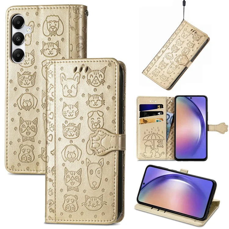 For Samsung Galaxy A55 5G Magnetic Phone Case Leather Drop-proof Cover with Wrist Strap