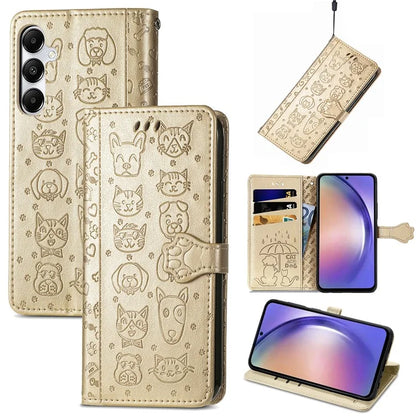 For Samsung Galaxy A55 5G Magnetic Phone Case Leather Drop-proof Cover with Wrist Strap