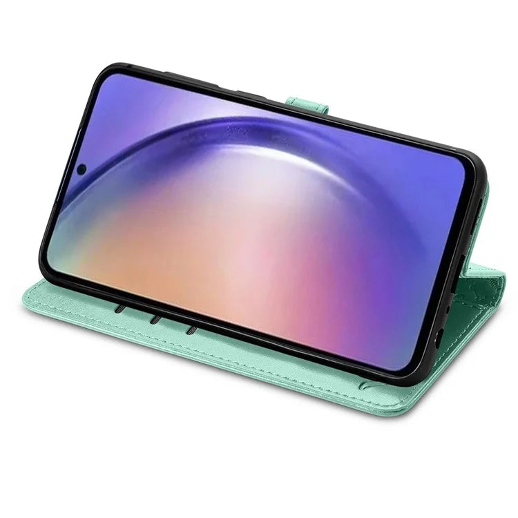 For Samsung Galaxy A55 5G Magnetic Phone Case Leather Drop-proof Cover with Wrist Strap