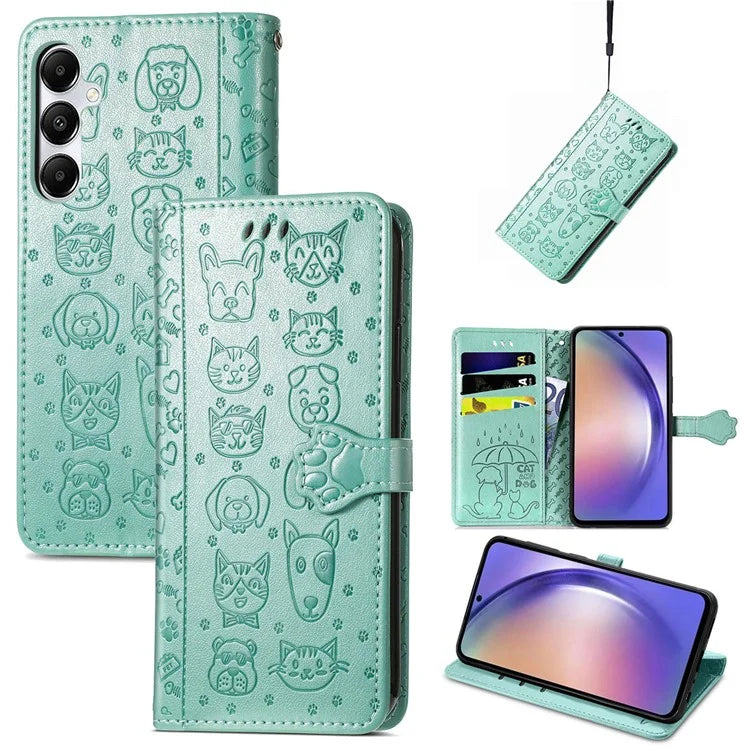 For Samsung Galaxy A55 5G Magnetic Phone Case Leather Drop-proof Cover with Wrist Strap