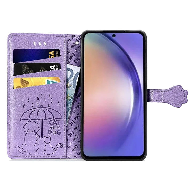 For Samsung Galaxy A55 5G Magnetic Phone Case Leather Drop-proof Cover with Wrist Strap