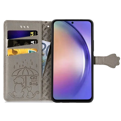 For Samsung Galaxy A55 5G Magnetic Phone Case Leather Drop-proof Cover with Wrist Strap