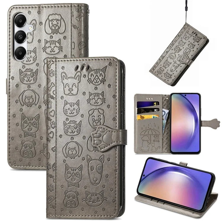 For Samsung Galaxy A55 5G Magnetic Phone Case Leather Drop-proof Cover with Wrist Strap