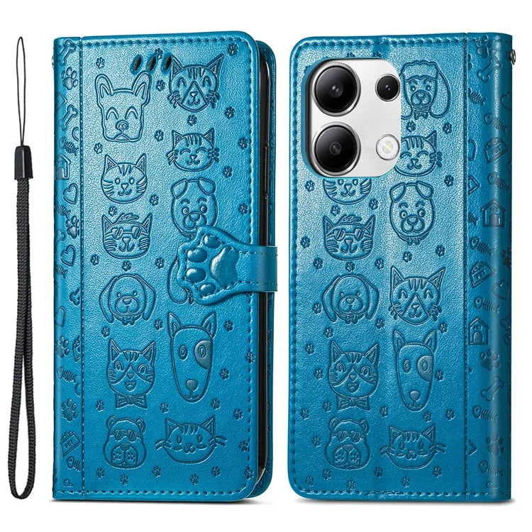 For Xiaomi Redmi Note 13 4G Case Cat and Dog Pattern PU Leather Flip Protective Phone Cover