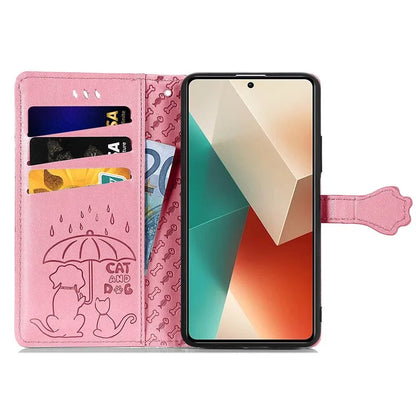 For Xiaomi Redmi Note 13 4G Case Cat and Dog Pattern PU Leather Flip Protective Phone Cover