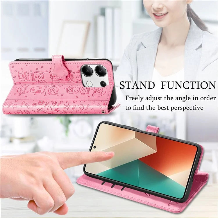 For Xiaomi Redmi Note 13 4G Case Cat and Dog Pattern PU Leather Flip Protective Phone Cover