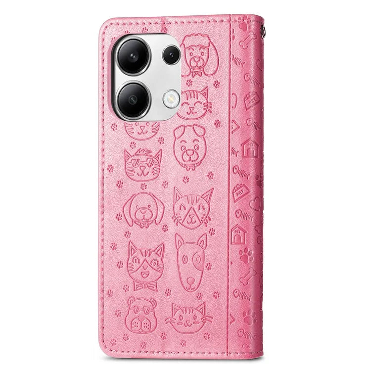 For Xiaomi Redmi Note 13 4G Case Cat and Dog Pattern PU Leather Flip Protective Phone Cover