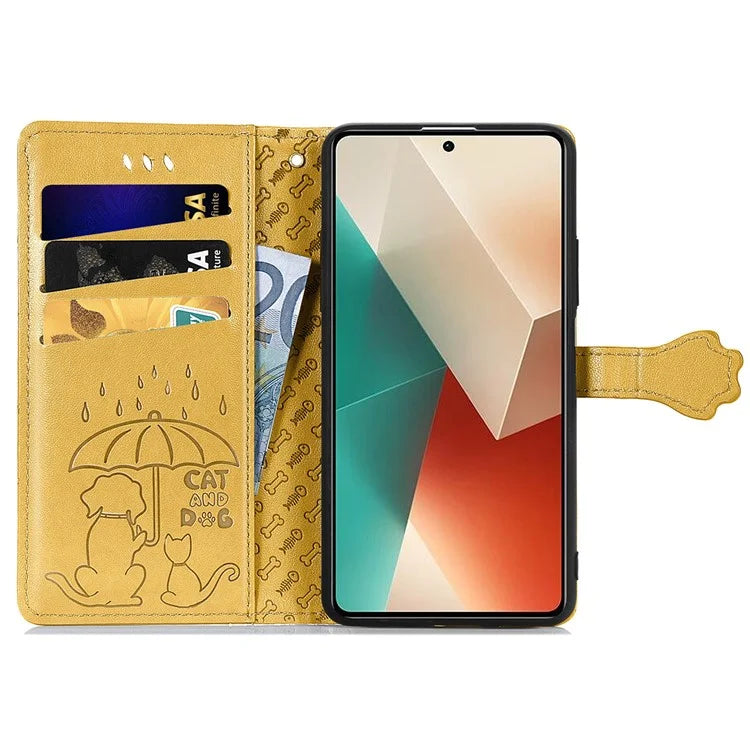 For Xiaomi Redmi Note 13 4G Case Cat and Dog Pattern PU Leather Flip Protective Phone Cover
