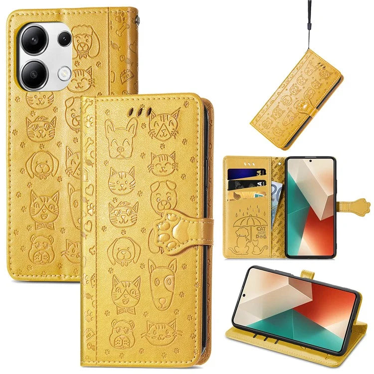 For Xiaomi Redmi Note 13 4G Case Cat and Dog Pattern PU Leather Flip Protective Phone Cover