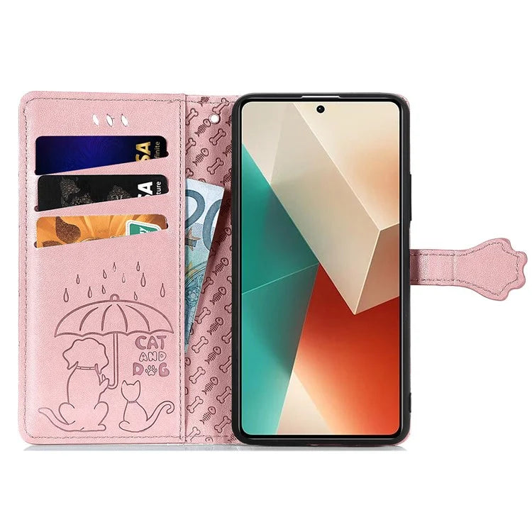 For Xiaomi Redmi Note 13 4G Case Cat and Dog Pattern PU Leather Flip Protective Phone Cover