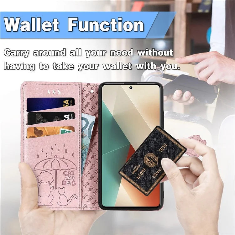 For Xiaomi Redmi Note 13 4G Case Cat and Dog Pattern PU Leather Flip Protective Phone Cover