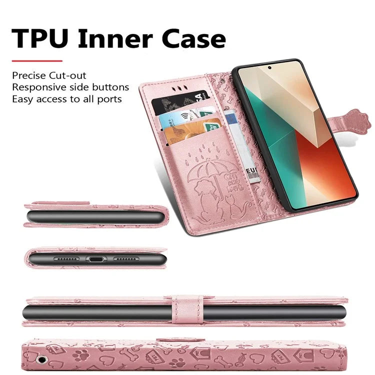 For Xiaomi Redmi Note 13 4G Case Cat and Dog Pattern PU Leather Flip Protective Phone Cover