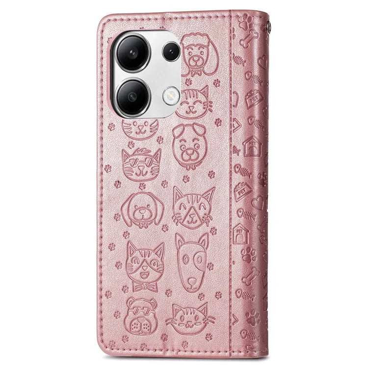 For Xiaomi Redmi Note 13 4G Case Cat and Dog Pattern PU Leather Flip Protective Phone Cover
