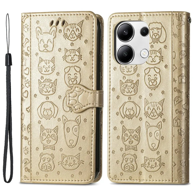 For Xiaomi Redmi Note 13 4G Case Cat and Dog Pattern PU Leather Flip Protective Phone Cover
