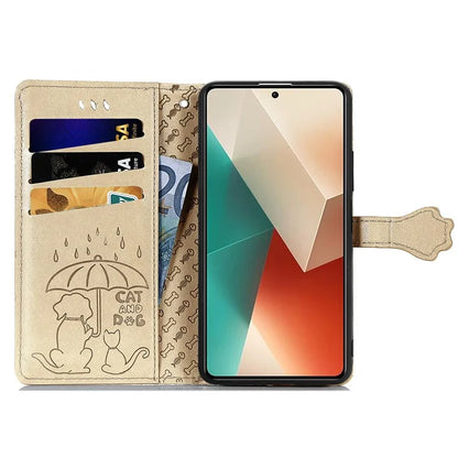 For Xiaomi Redmi Note 13 4G Case Cat and Dog Pattern PU Leather Flip Protective Phone Cover