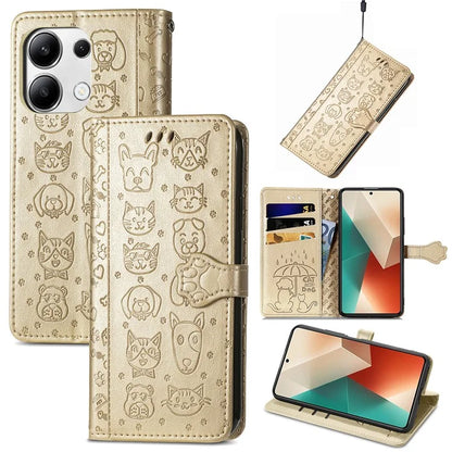 For Xiaomi Redmi Note 13 4G Case Cat and Dog Pattern PU Leather Flip Protective Phone Cover