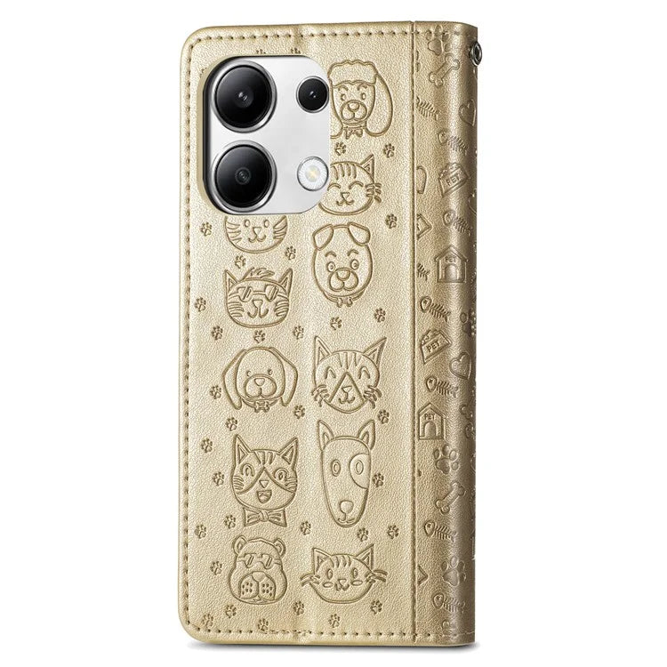 For Xiaomi Redmi Note 13 4G Case Cat and Dog Pattern PU Leather Flip Protective Phone Cover
