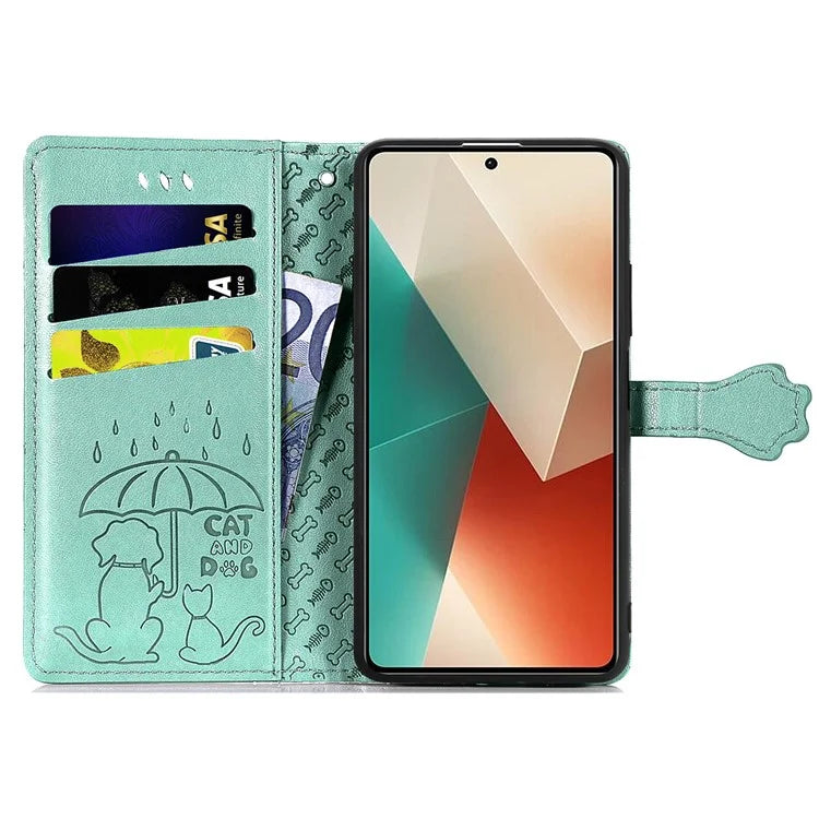 For Xiaomi Redmi Note 13 4G Case Cat and Dog Pattern PU Leather Flip Protective Phone Cover