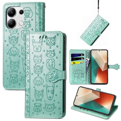 For Xiaomi Redmi Note 13 4G Case Cat and Dog Pattern PU Leather Flip Protective Phone Cover
