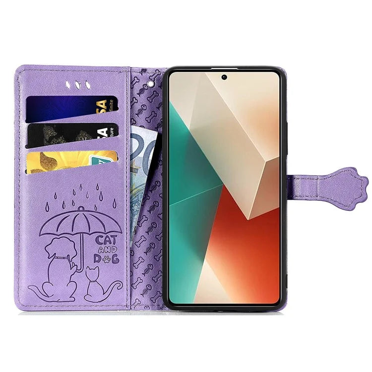 For Xiaomi Redmi Note 13 4G Case Cat and Dog Pattern PU Leather Flip Protective Phone Cover
